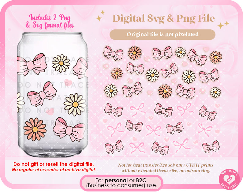 Daisy & Bow Coquette Digital Svg & Png Wraps