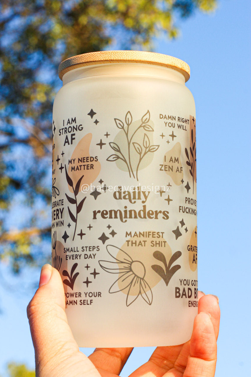 Daily Affirmations Glass Cup 17oz