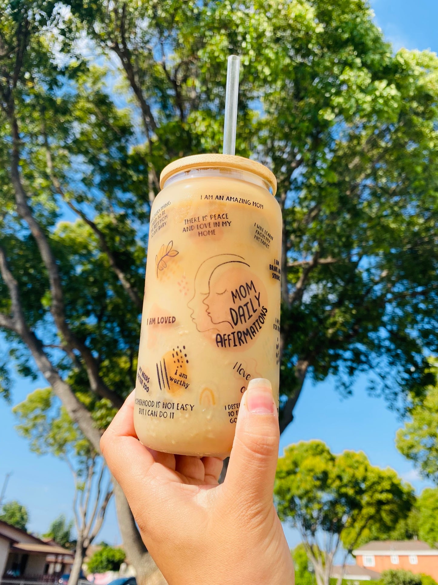 Positive Mom Affirmations iced coffee cup Glass 16oz