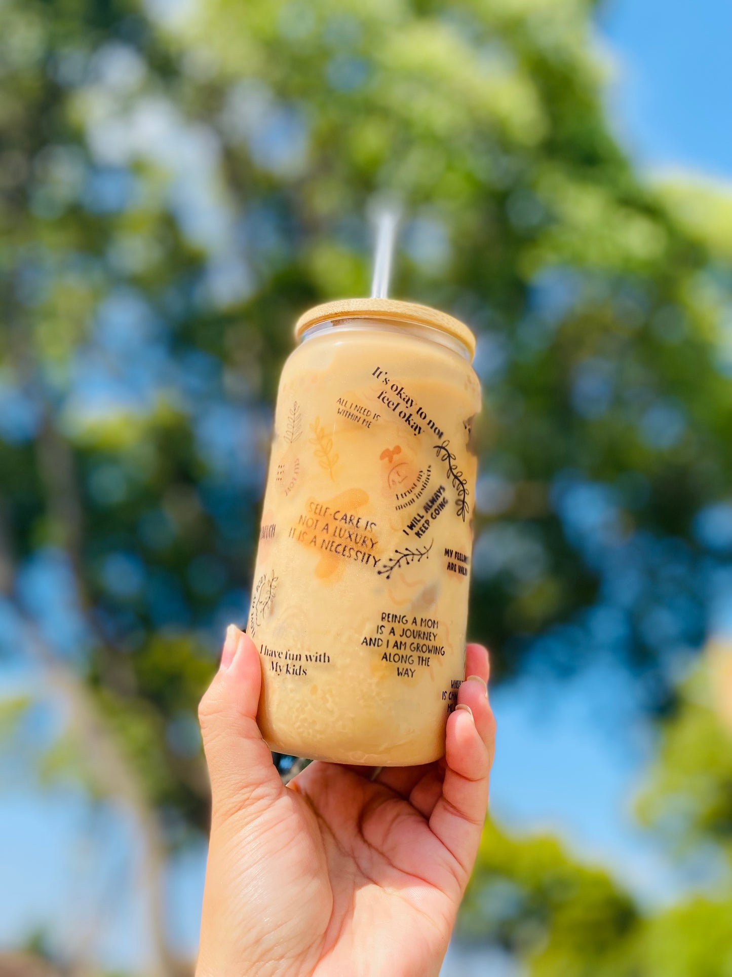 Positive Mom Affirmations iced coffee cup Glass 16oz