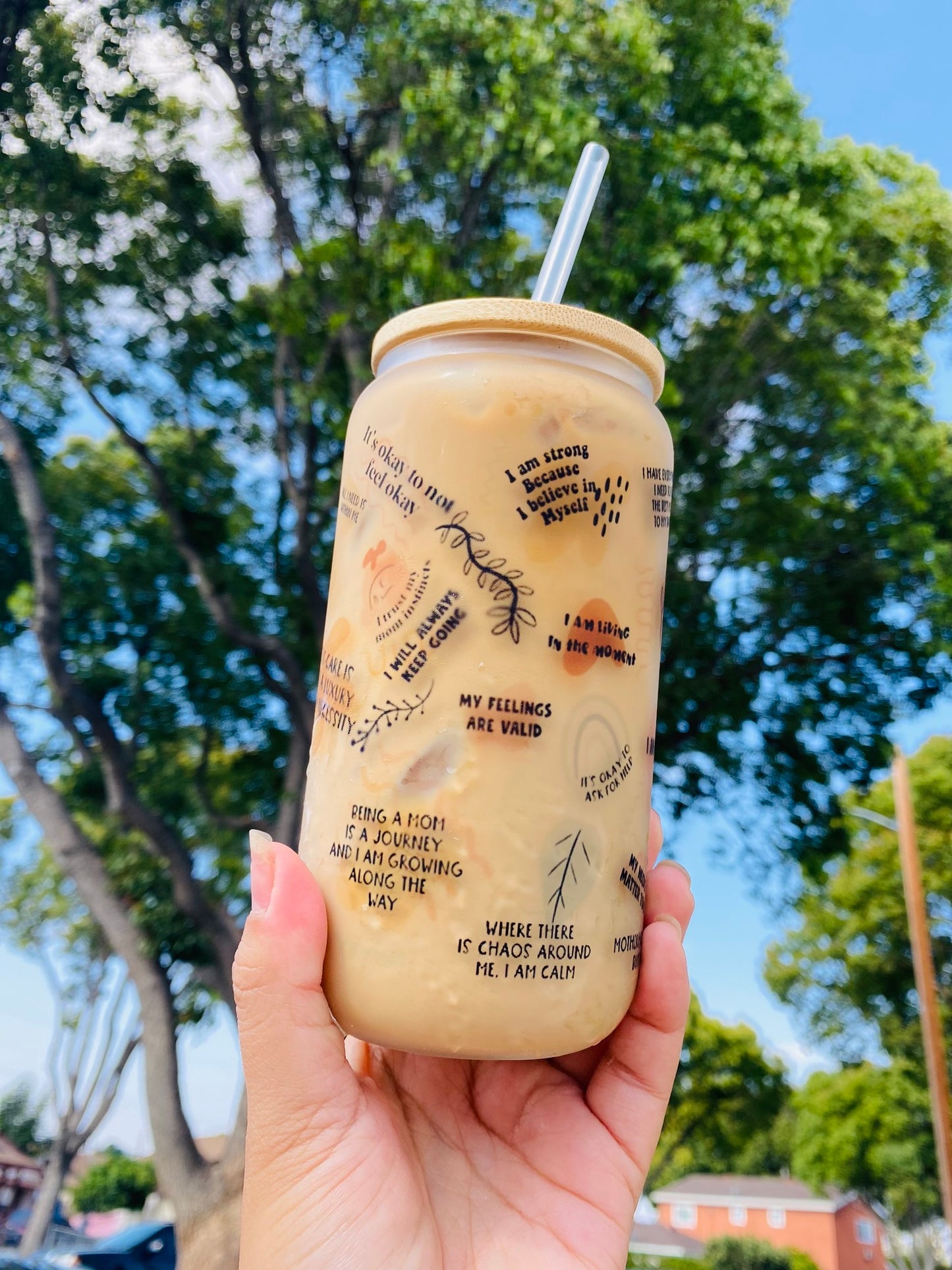 Positive Mom Affirmations iced coffee cup Glass 16oz