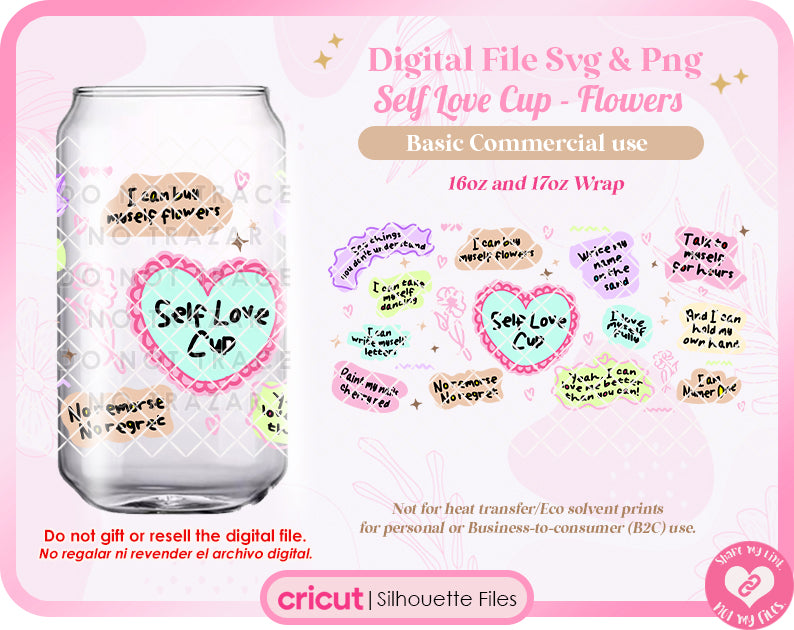 Flowers Affirmation Cup 16,17oz Libbey Wrap Png Only