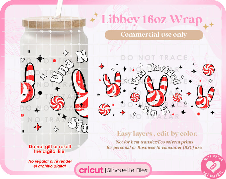 Bad Bunny Peppermint treat Libbey 16oz wrap & Png
