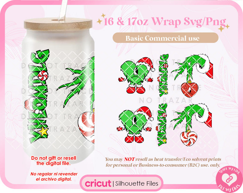 Benito YHLQMDLG Gr#nch Ornament Wrap 16 & 17oz SVG, PNG Digital Download