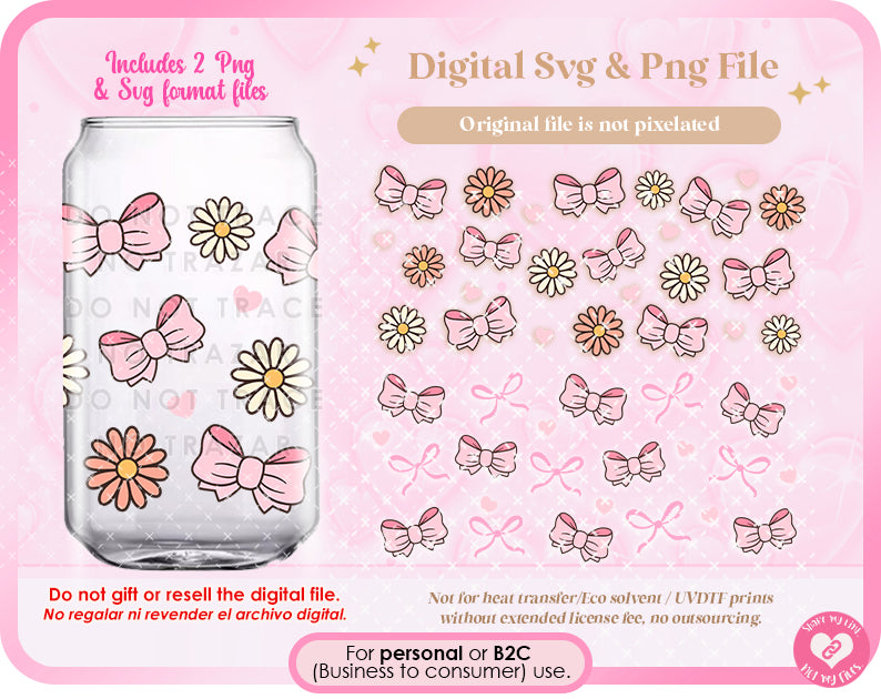 Daisy & Bow Coquette  Digital Svg & Png Wraps