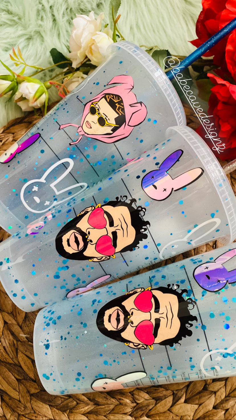 Bad bunny Starbucks Cold Glitter Cup – babecavedesignz