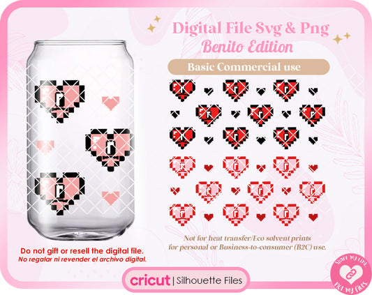 Benito Pixel Heart Valentine 16 & 17oz Svg and Png