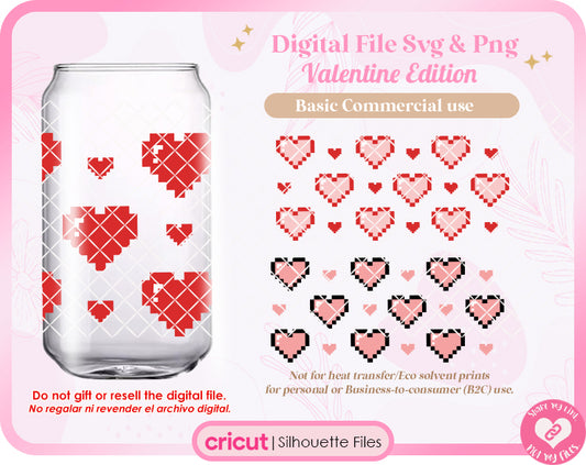 Pixel Heart Valentine 16 & 17oz Svg and Png