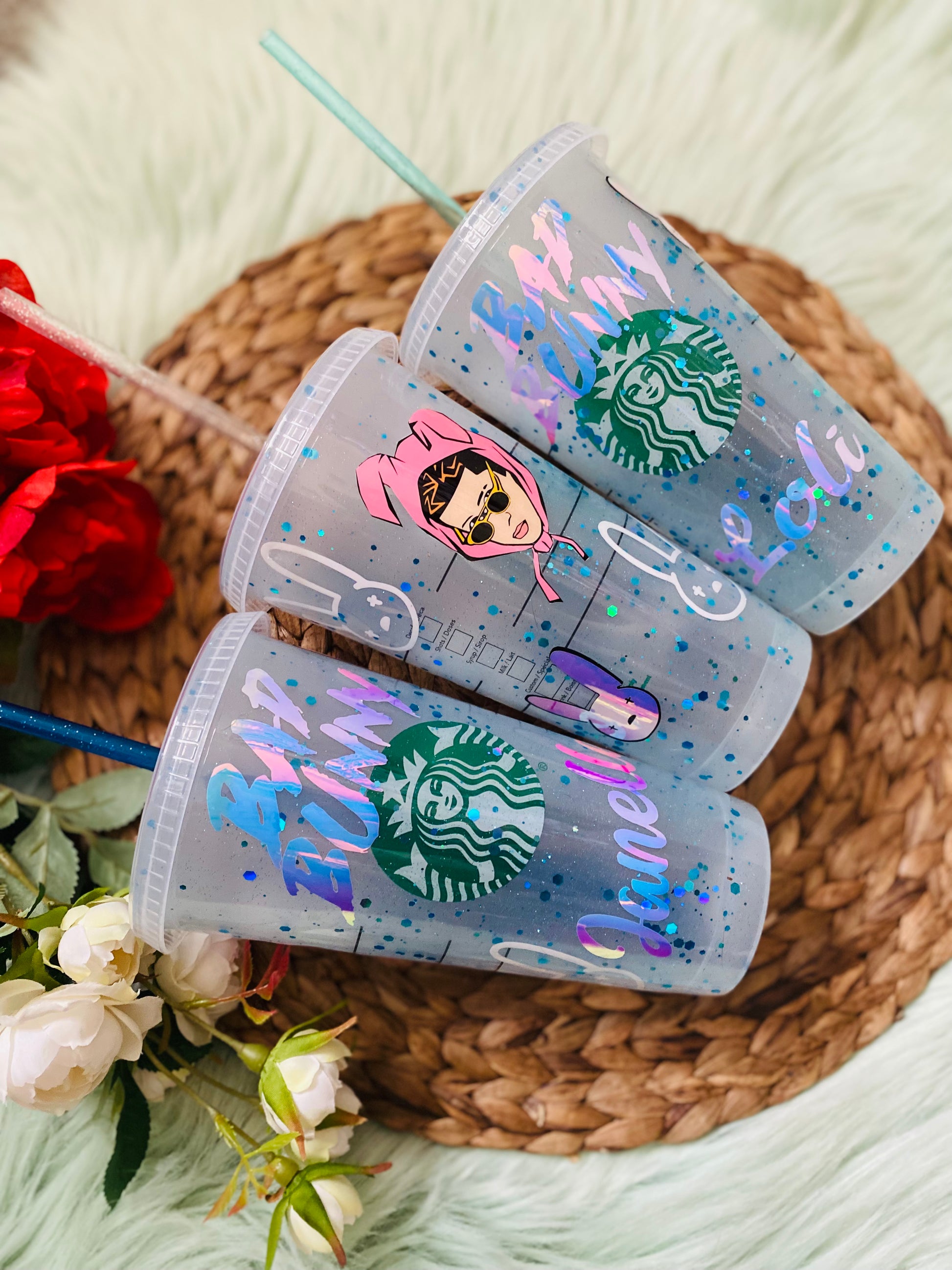 Bad bunny Starbucks Cold Glitter Cup – babecavedesignz