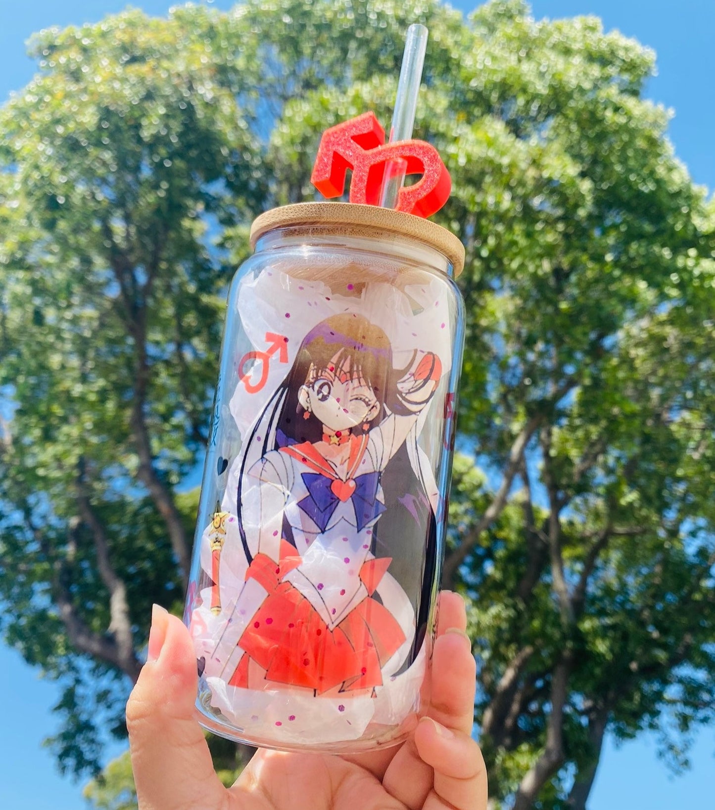 16oz Glass Tumbler / Anime / Manga / Kawaii / Cute / Glass Cup with Lid /  Reusable Straw