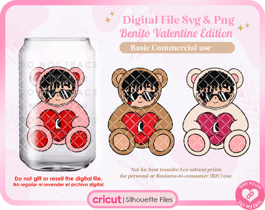 Benito Bear hug Valentine SVG, PNG Digital Download
