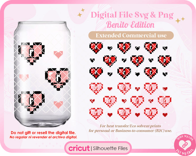 Benito Pixel Heart Valentine 16 & 17oz Svg and Png