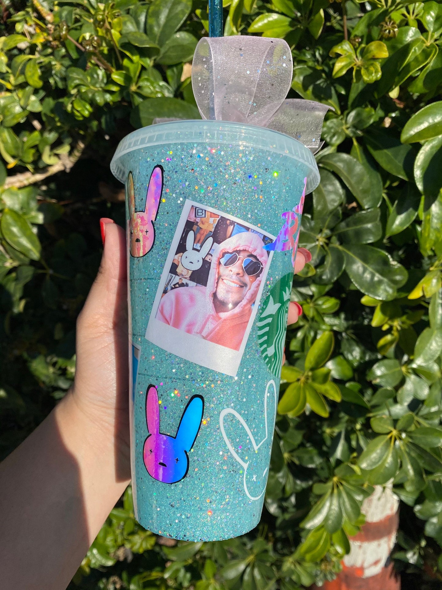 Bad bunny Starbucks Cold Glitter Cup – babecavedesignz