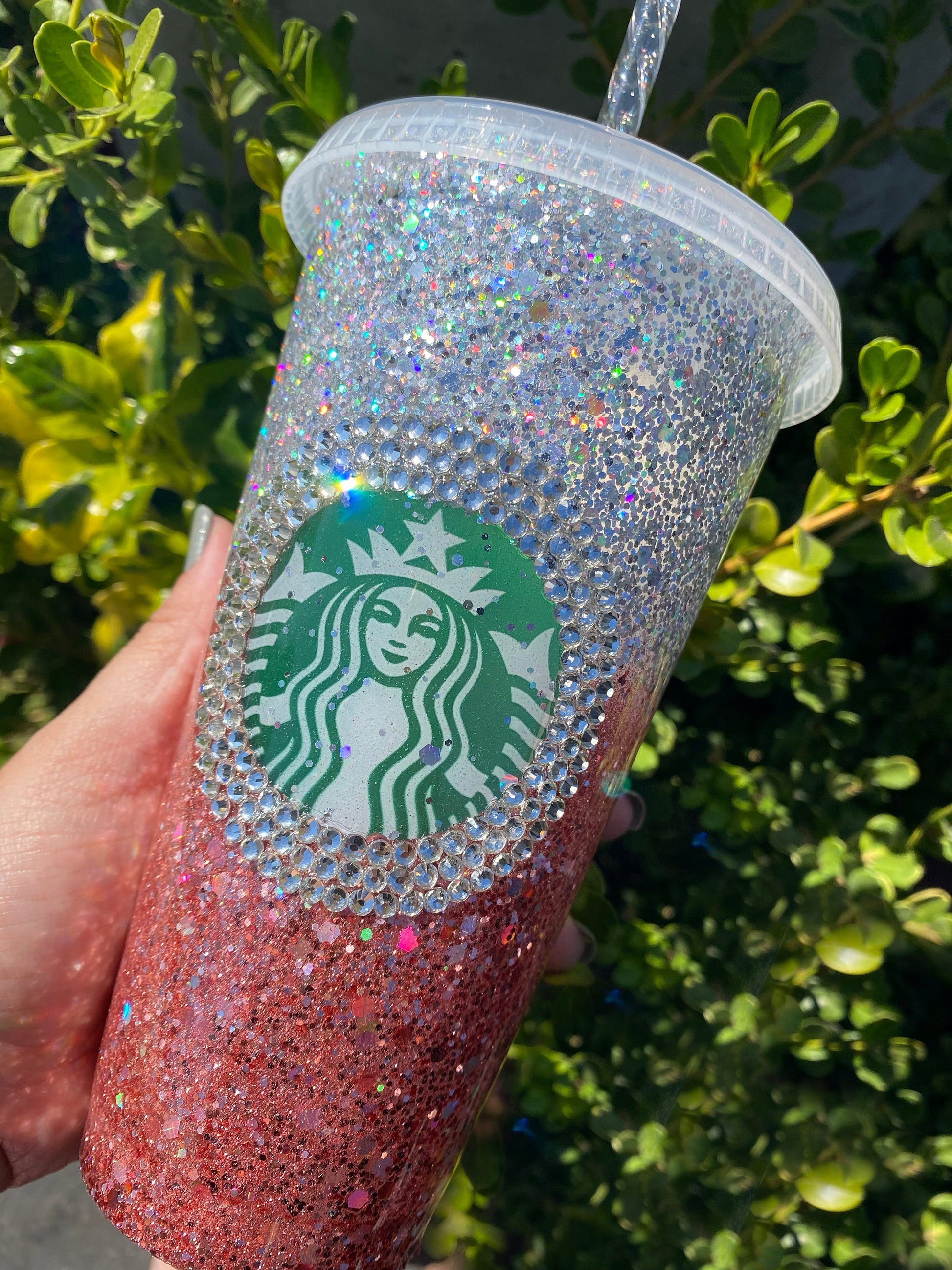 STARBUCKS Custom Reusable Cold Cup Tumbler 24oz, Butterfly Glitter Cup